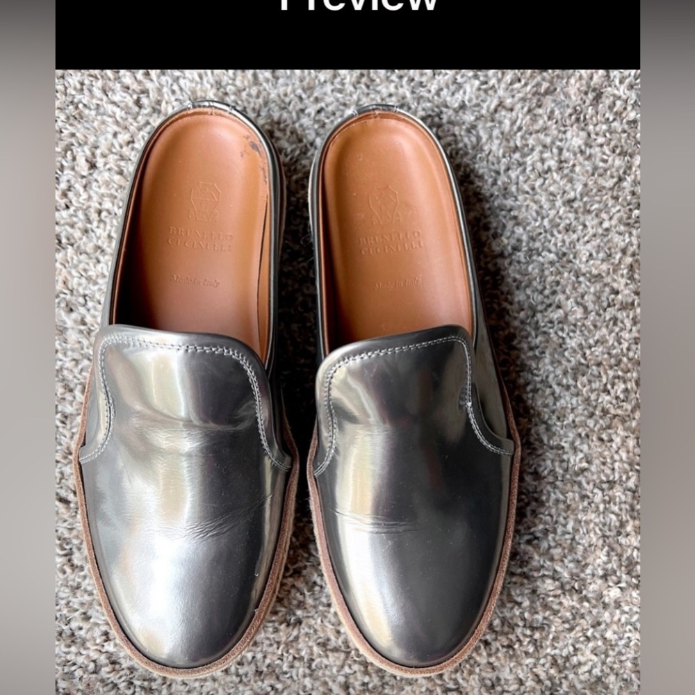 Brunello Cucinelli Metallic Leather Platform w Monili Trim Mule Espadrilles - Picture 4 of 12